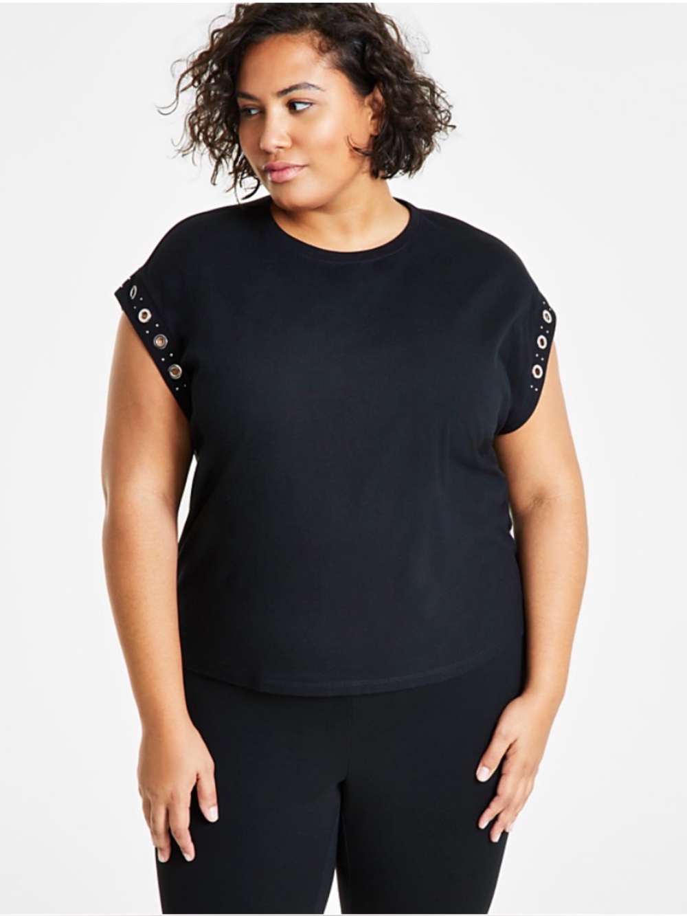 Bar III Black Tee with Grommets on Short Sleeves NWOT Plus Size 1X